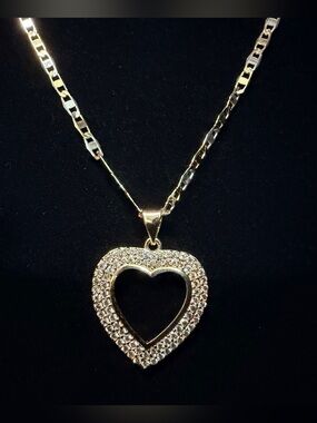 Two Tone Mariner 20in 3MM Necklace Heart Charm Pendant Pavé AAA CZ Brand New